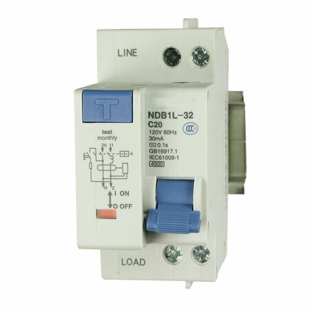 ASI Circuit Breaker, NDB1L-32C Series 20A, 2 Pole, 120V AC, C Curve NDB1L-32C-20-120V